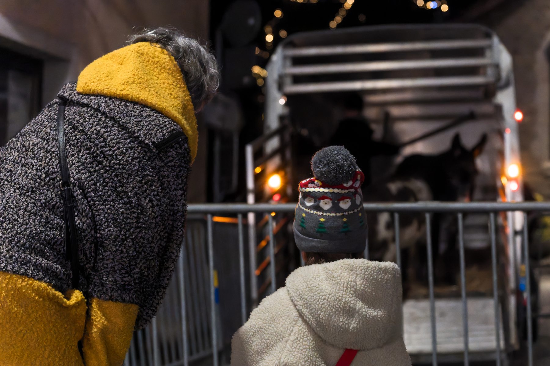 Une scène hivernale devant les chevaux de la soirée de Saint-Nicolas